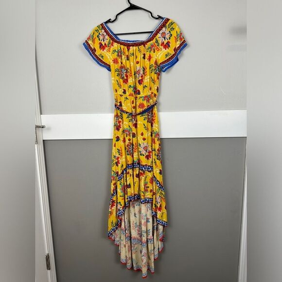 Flying Tomato Off Shoulder High-Low Dress Size 6 Yellow Floral - Picture 1 of 4